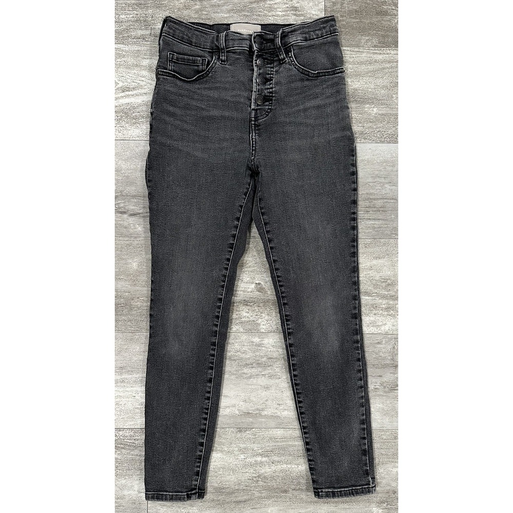 Everlane Womens Button Fly Ankle‎ Skinny Jeans Black Wash Size 28x25